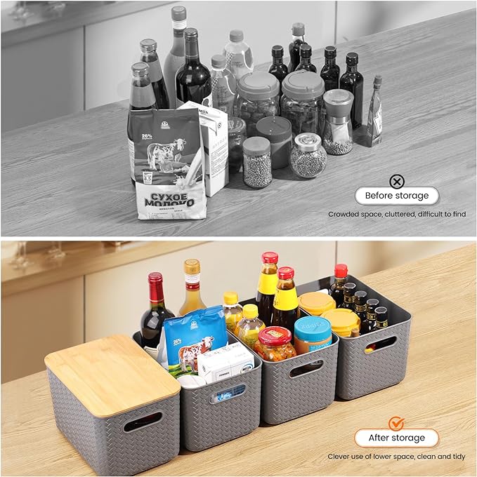 4 Packs Storage Bins with Bamboo Lids - Image 4