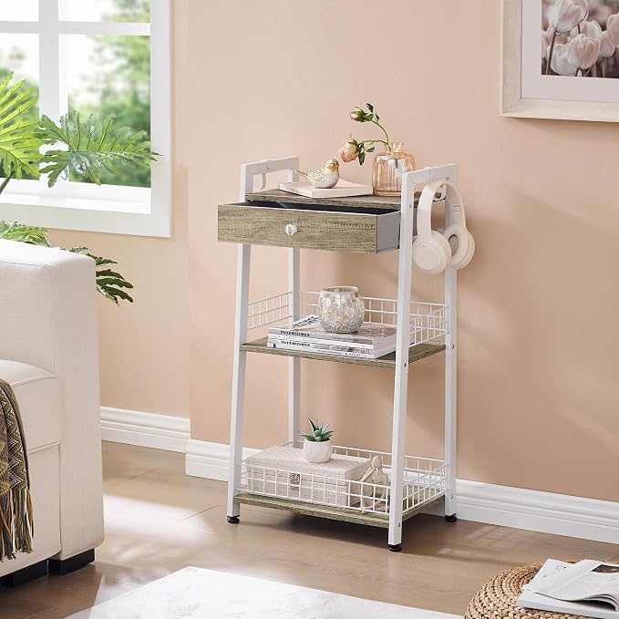 3-Tier Ladder Shelf with Drawer, Bathroom Table Stand - Image 5