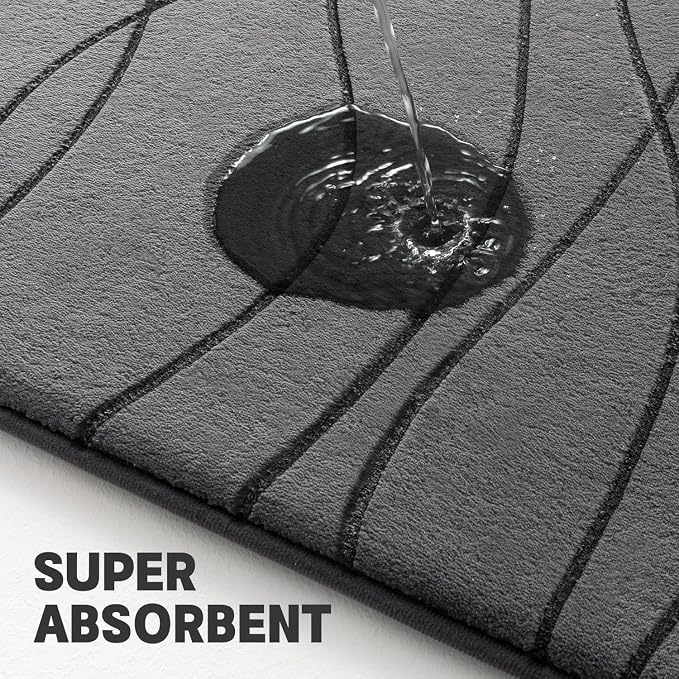 YIHOUSE Memory Foam Grey Bathroom Rug Sets 2 Piece, Ultra Absorbent Bath Mat - Image 4