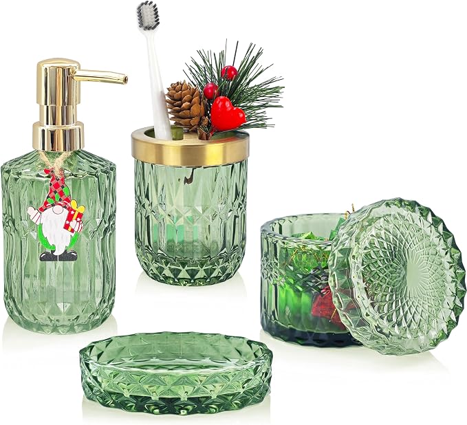 4pcs Glass Bathroom Accessories Set, Toothbrush Holder, Soap Dish, Soap by LaMarriti