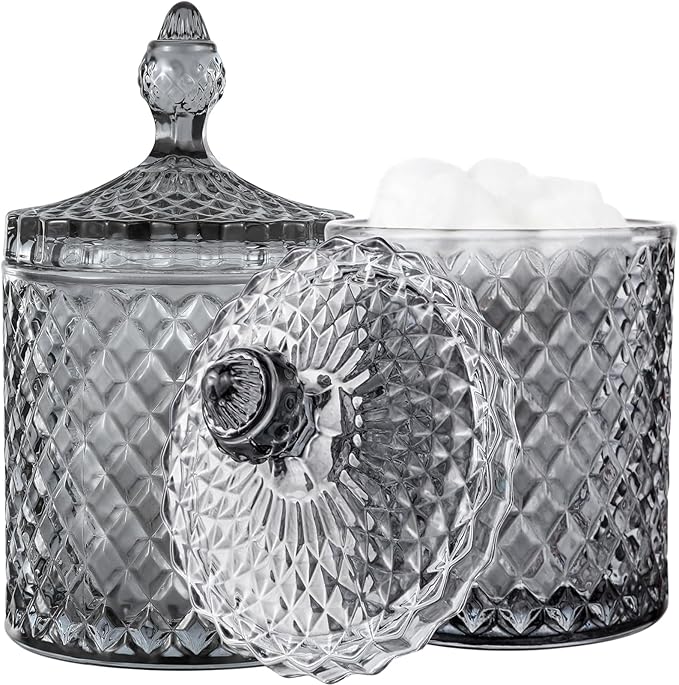 rejomiik 2 Pack Qtip Holder Glass Apothecary Jars by rejomiik