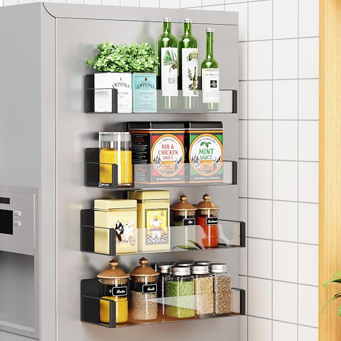 2/3/4 Pack Moveable Fridge Magnetic Spice Racks, Metal Black/White - Image 6