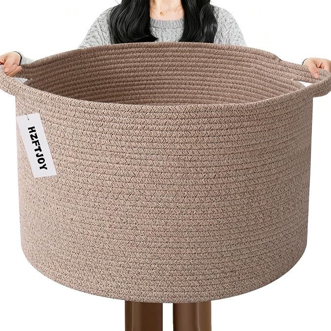 115L Large Blanket Basket, 23.6" L x 23.6" W x 15.7" H Rope Woven Baskets by HZFTJOY