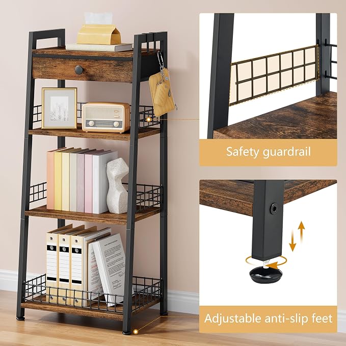 4-Tier Ladder Shelf with Drawer, Bathroom Table Stand - Image 4