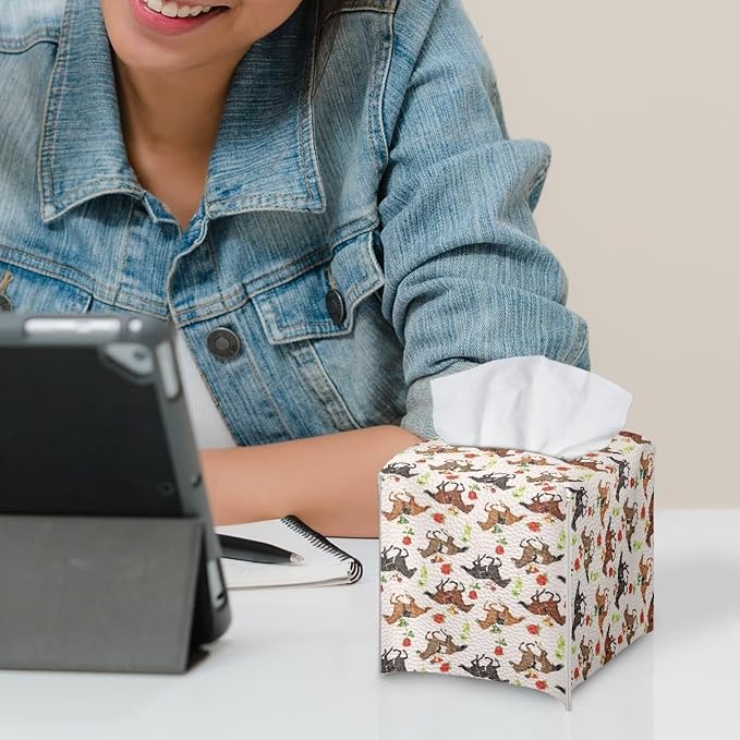 Racing Horse Flower Portable Tissue Box Holder, Lightweight PU Leather Square - Image 6