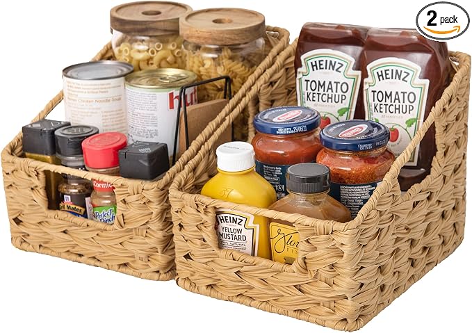 GRANNY SAYS Wicker Basket with Handles, Trapezoid Decorative Baskets, Woven by GRANNYSAYS