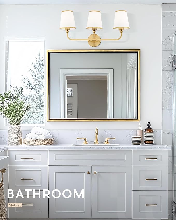3-Light Bathroom Light Fixtures, Brushed Gold Vanity Lights Over Mirror - Image 6
