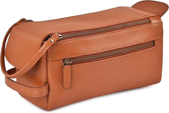 LEATHER VILLAGE Genuine Carbon Fiber Genuine Leather Travel Toiletry Bag by LeatherVillage