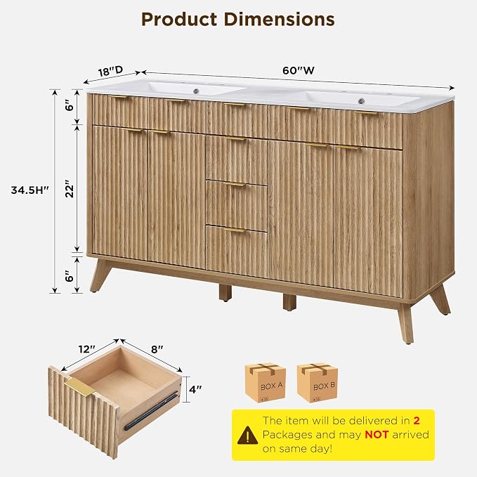 T4TREAM 60" Fluted Bathroom Vanity - Image 2