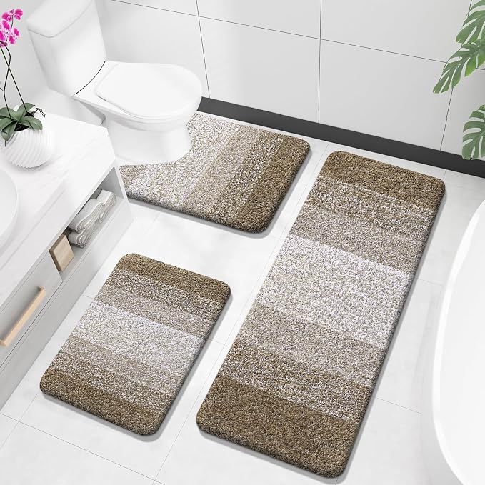 OLANLY Bathroom Rugs Sets 3 Piece, Soft Absorbent Microfiber Bath Mats and by OLANLY
