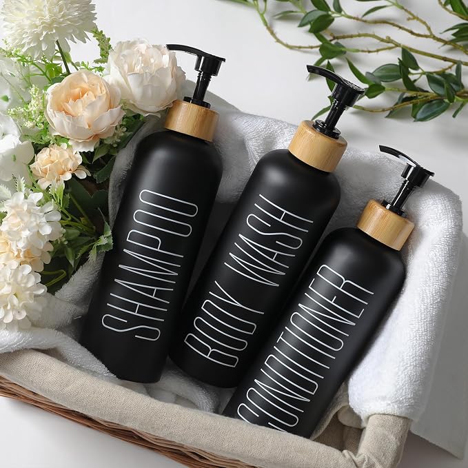 HOMCDALY 16oz 3-Pack Refillable Black Bathroom Shower Set - Image 5