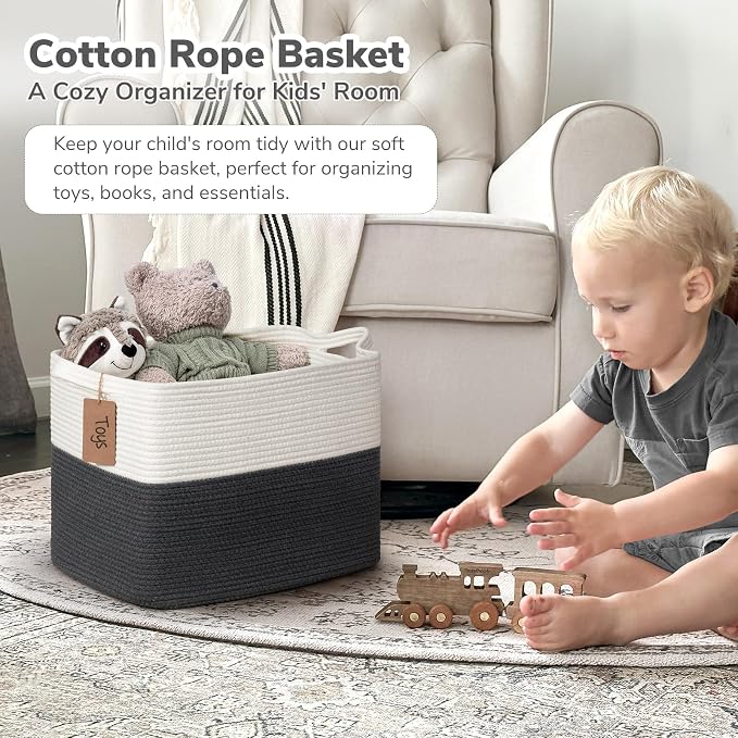 Goodpick Woven Storage Baskets for Organizing, Rectangle Cotton Rope Baskets - Image 2
