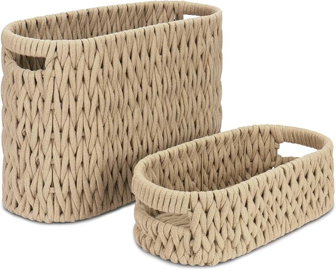 Boho Toilet Paper Storage Baskets, Cotton Rope Woven Bathroom Basket Set of 2 by Welcometobuy