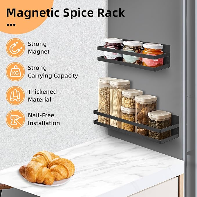 Uten Large Spice Rack for Refrigerator, 2 Pack Strong Magnetic Shelves - Image 4