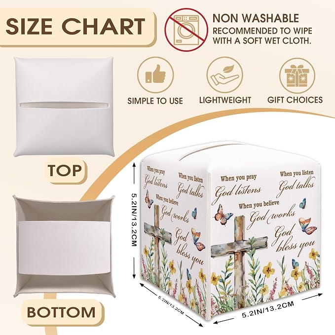 Christian Decorative Tissue Box Cover Square, Floral Napkin Tissue Box Holder - Image 3