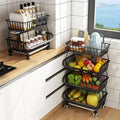 Metal Wire Baskets with Wheels, Stackable Storage Bins Kitchen Organizer Shelf by KOLENSA