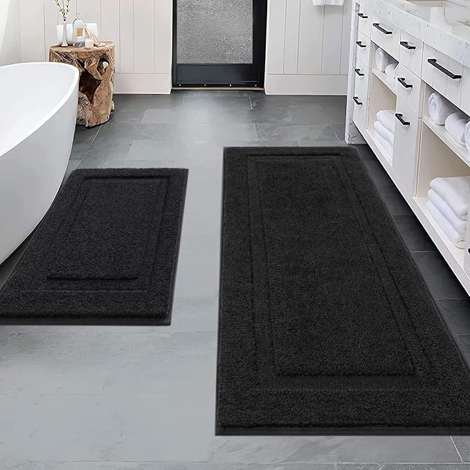 SHACOS Super Soft Black Bathroom Runner Rugs Set of 2 Pieces 47x20 + 32x20 inch by SHACOS