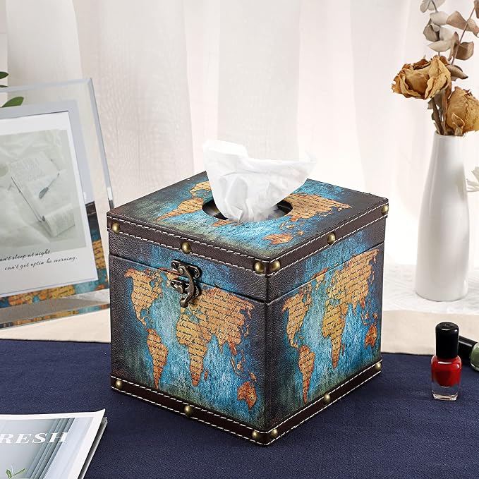 Sumnacon Retro Wood Square Tissue Box Cover - Image 5