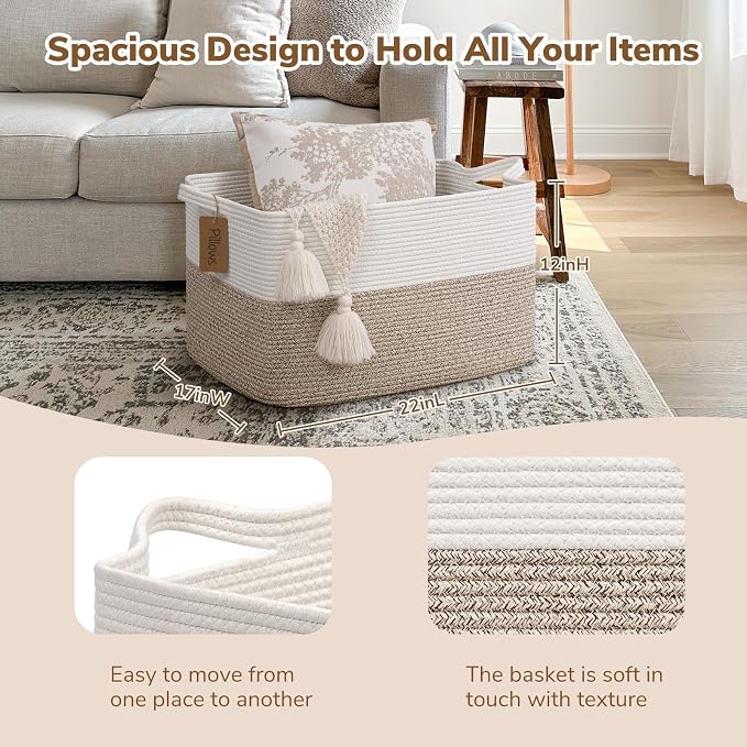 Goodpick Woven Storage Basket, 22”x17”x12” Large Blanket Storage - Image 3