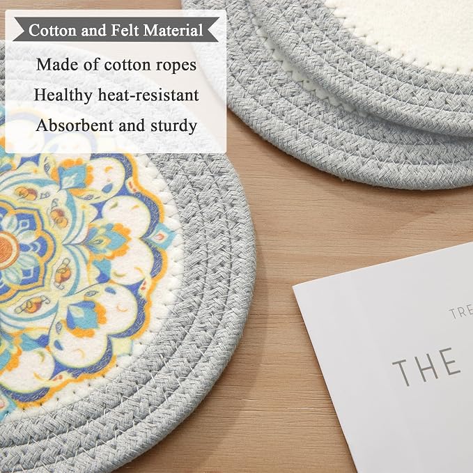 SHACOS 8 Inches Trivets for Hot Dishes, 4 Pieces Cotton and Felt Floral Pattern - Image 5