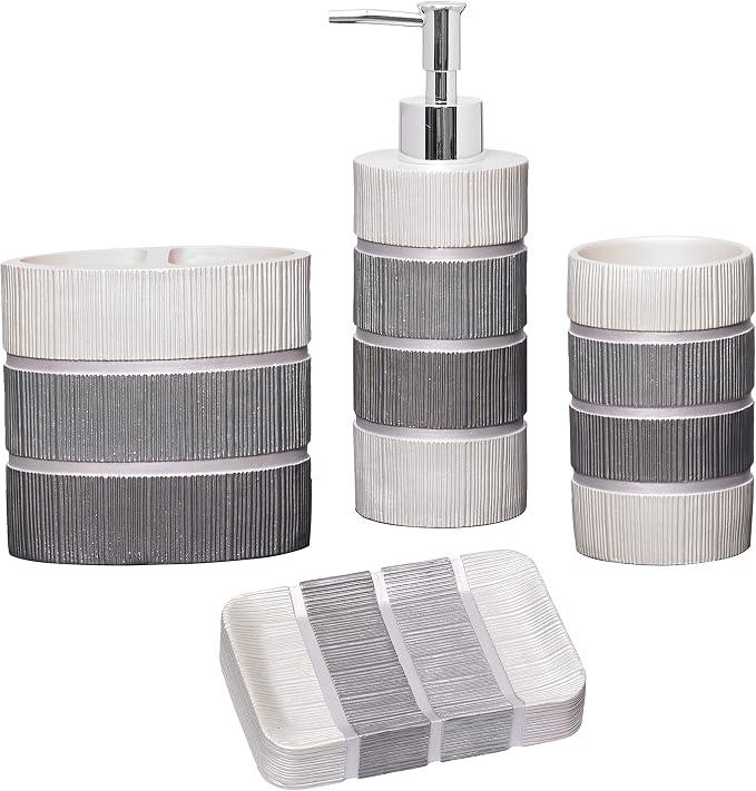 Zahari Home 4pc Modern Line Modern Bathroom Accessories Set Modern Soap by ZahariHome