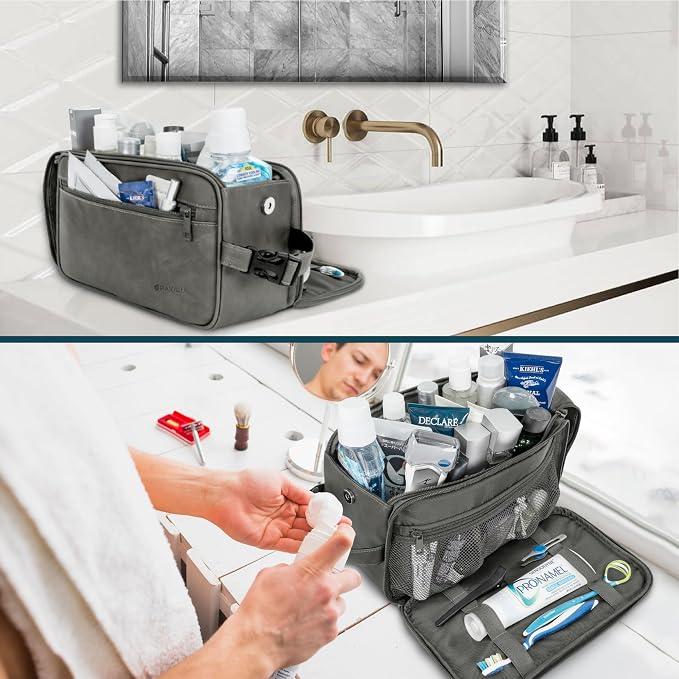 PAVILIA Toiletry Bag for Men, Travel Essentials Shaving Dopp Kit, Mens Travel - Image 5