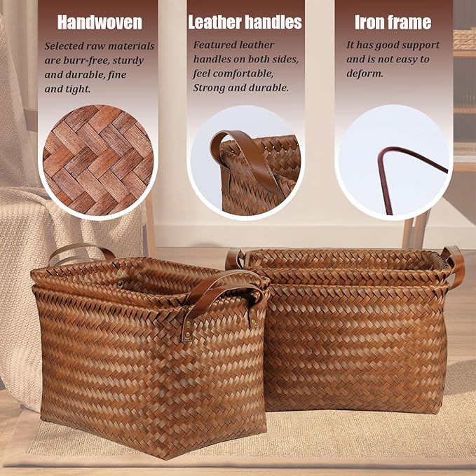 BROWNLILY Handwoven Clothes Basket Laundry Hampers Large Wicker Storage Baskets - Image 2