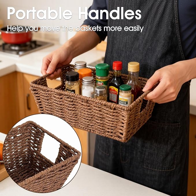 Paper Rope Storage Baskets for Shelves Organizing, Small Hand Woven Wicker - Image 4