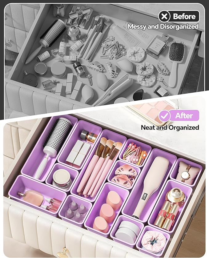 13 Pack Plastic Drawer Organizers Set, 3 Sizes Desk Drawer Organizer Trays - Image 4
