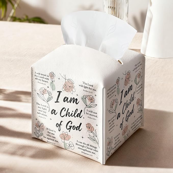 Inspirational Christian Tissue Box Cover Square, Religious Bible Verse Leather - Image 9