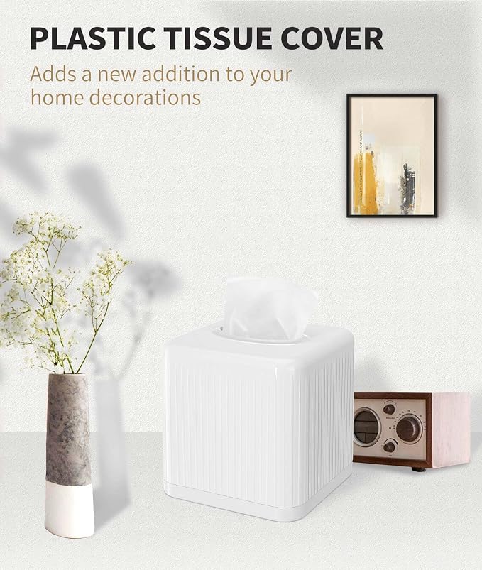 Livelab Tissue Box Cover with Base, Square Plastic Tissue Box Holder Decorative - Image 8