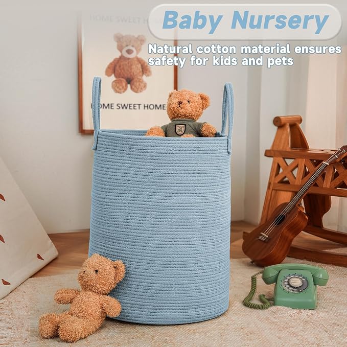 Large Woven Laundry Basket Hamper, 60L Cotton Rope Storage Bin - Image 2