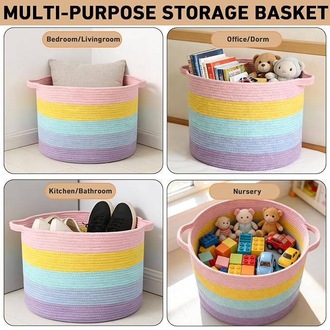 65L Large Blanket Basket, 19.7" L x 19.7" W x 13" H Rope Woven Baskets - Image 5