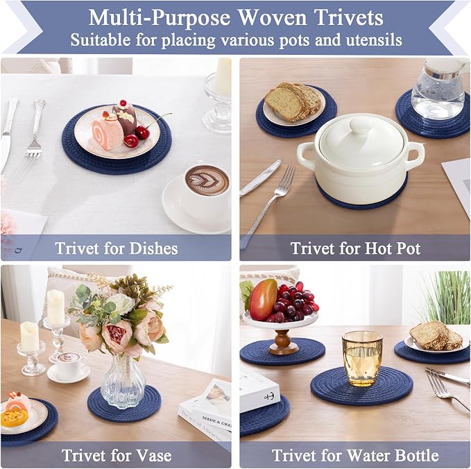 SHACOS 8 Inches Trivets for Hot Dishes, 4 Pieces Cotton Trivets Mats for Kitchen - Image 7