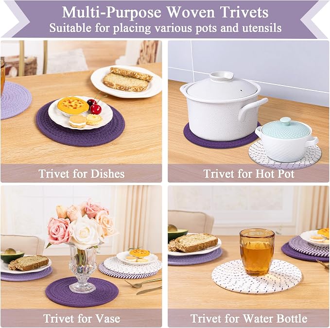 SHACOS 8 Inches Trivets for Hot Dishes, 4 Pieces Cotton Trivets Mats for Kitchen - Image 7