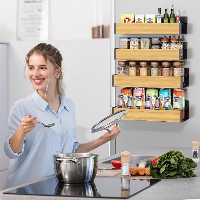 2/3/4 Pack Moveable Fridge Magnetic Spice Racks, Metal Black/White - Image 4