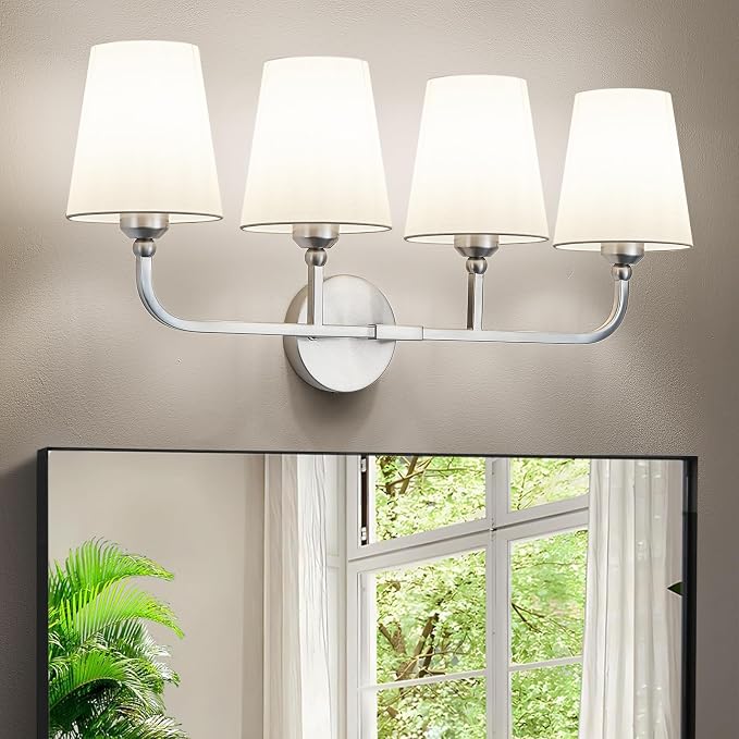 Bathroom Vanity Light, Brushed Nickel Bathroom Light Fixtures, 4-Light Lighting by Kvhiiw