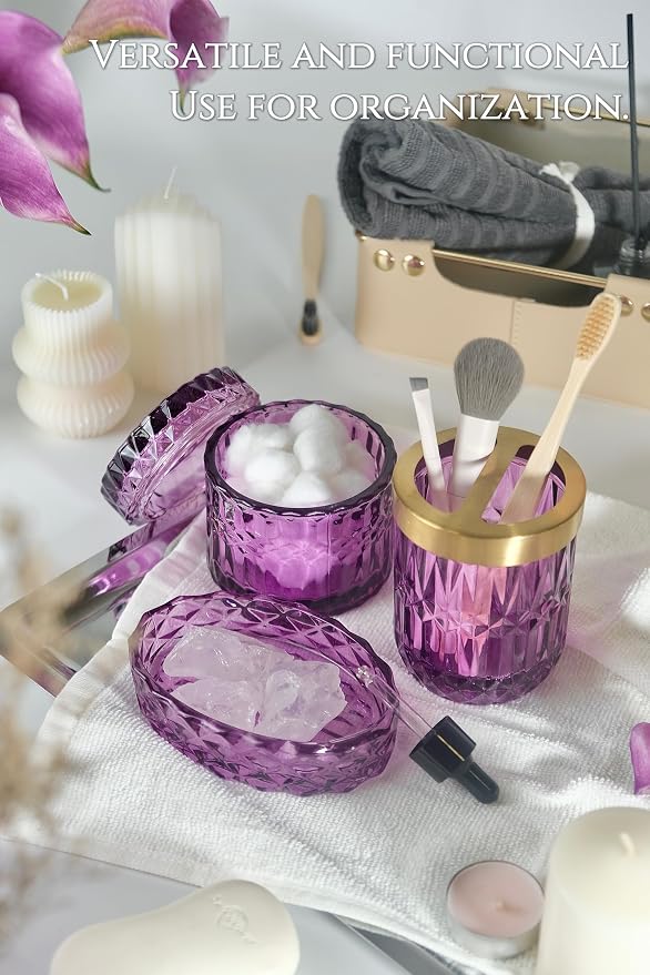 Purple Bathroom Accessories Set, Soap Dispenser, Toothbrush Holder Set - Image 5