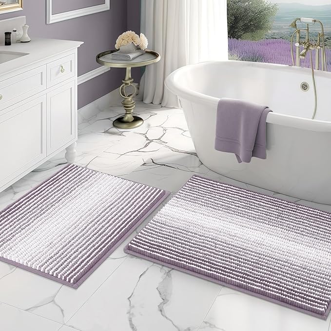 Bathroom Rugs and Mats Sets, 2 Piece Thick Absorbent Chenille Bath Mat Rug Set by BSICPRO