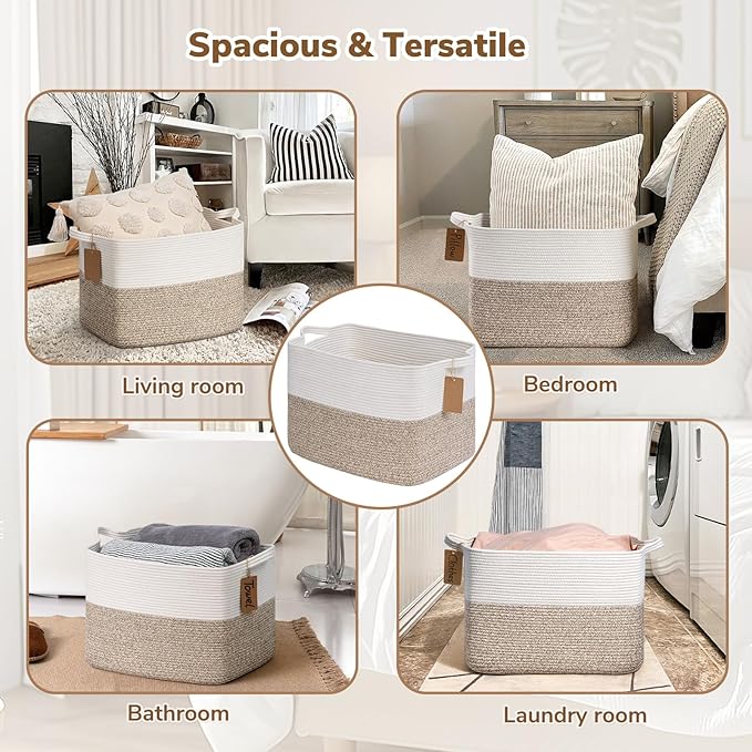 Goodpick Woven Storage Baskets for Organizing, Blanket Basket Living Room - Image 4