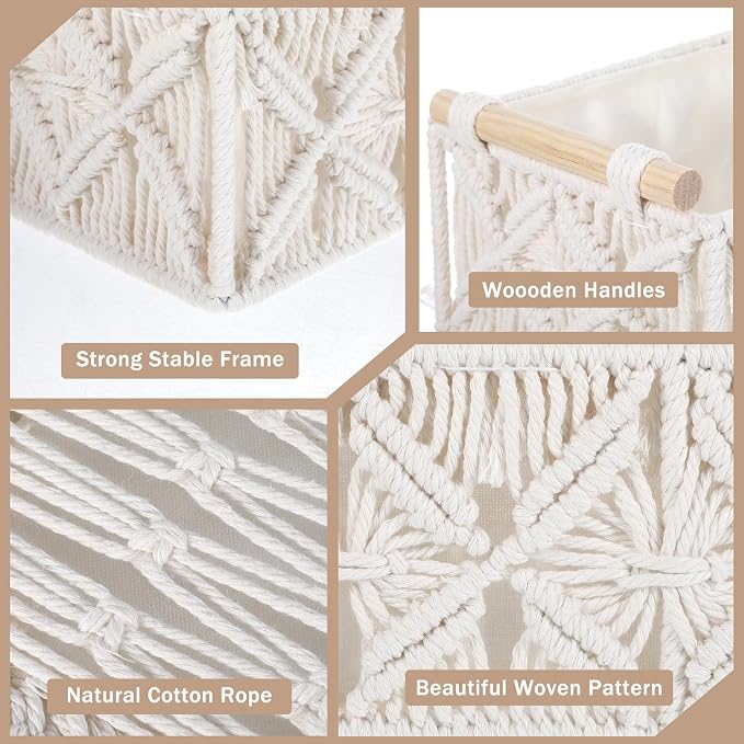 Macrame Storage Baskets 2PCS, Boho Woven Decorative Basket - Image 4