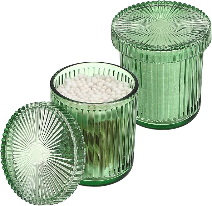 Hipiwe 2 Pcs Qtip Holders Bathroom Dispenser Glass Apothecary Jars - Image 9