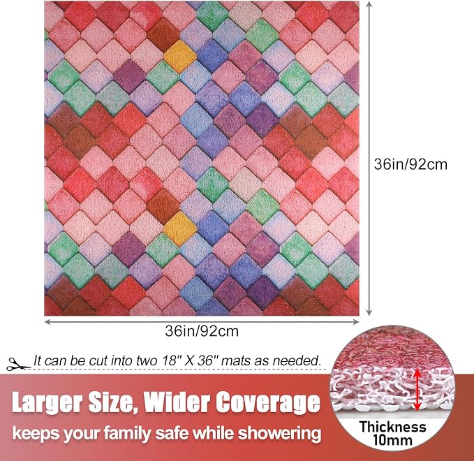 Non Slip Shower Mat, 36x36 Inch Large Soft and Comfortable Bath Mat, PVC Loofah - Image 7