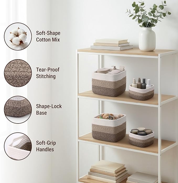 5-Pack Storage Cubes Woven Rope Baskets - Image 3
