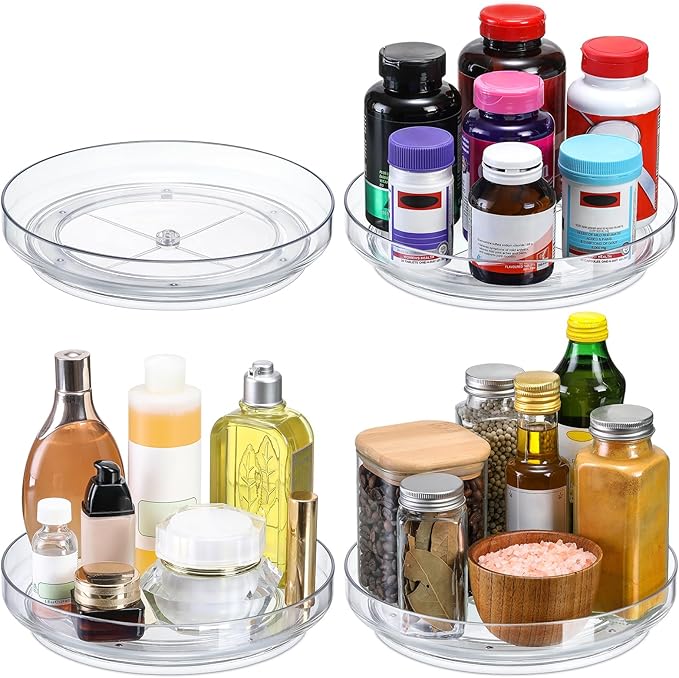 4 Pack, 10 Inch Clear Non-Skid Lazy Susan Organizers by MakeLifeBetterEasier