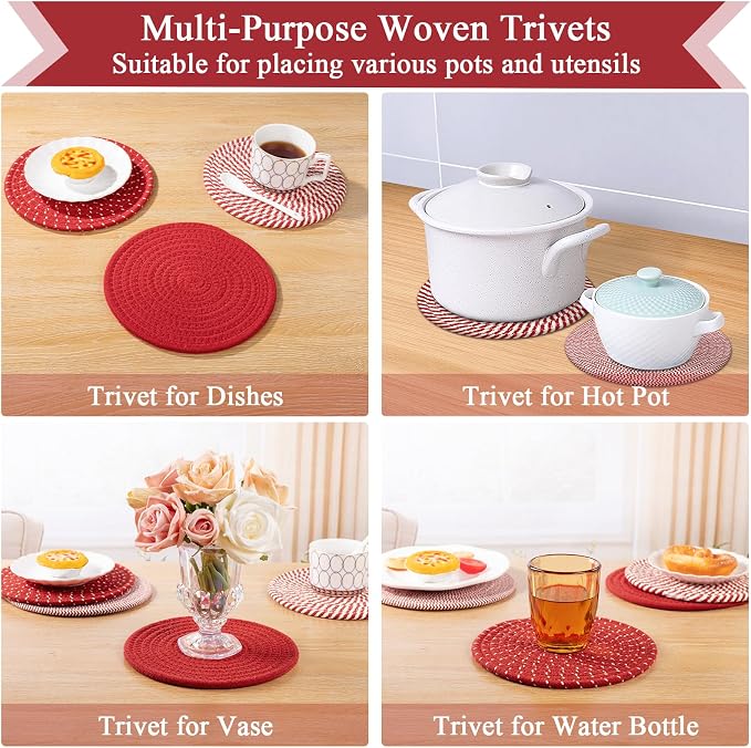 SHACOS 8 Inches Trivets for Hot Dishes, 4 Pieces Cotton Trivets Mats for Kitchen - Image 8