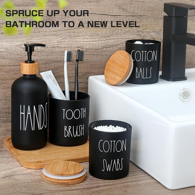 Matte Black Bathroom Accessories Set, Soap Dispenser and Toothbrush Holder Set - Image 5