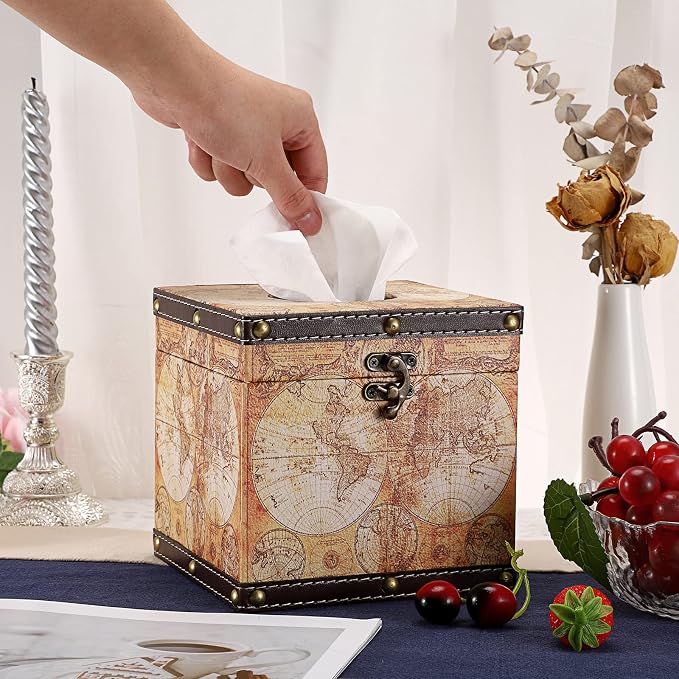 Sumnacon Retro Wood Square Tissue Box Cover - Image 4