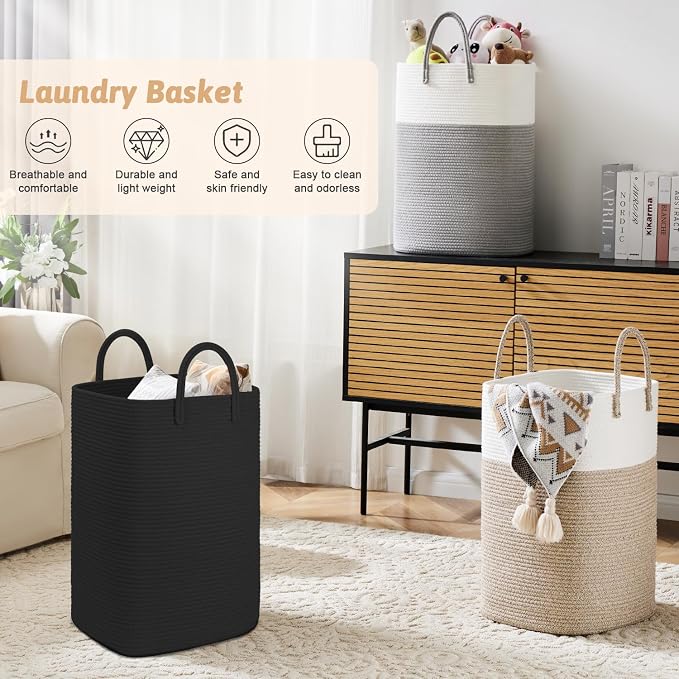 Laundry Basket, Woven Cotton Rope Laundry Hamper, 100L Versatile Storage - Image 4