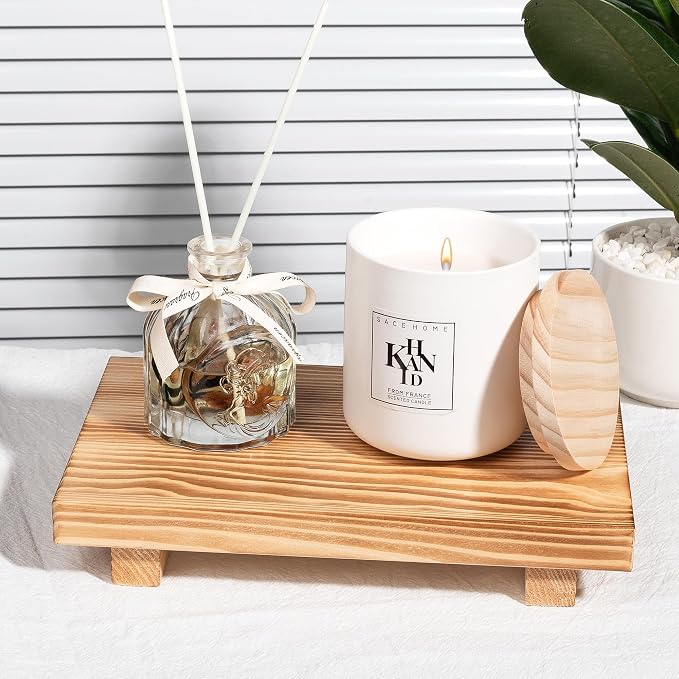 Bathroom Counter Organizer Wood Pedestal Stand Farmhouse Decorative Tray Soap - Image 2